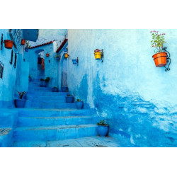 Blue staircase & colourful flowerpots Morocco