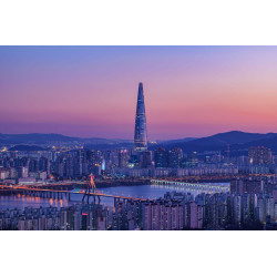 Cityscape night view of Seoul, South Korea at sunset time