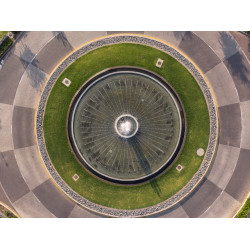 Circular water fountain shot directly from above