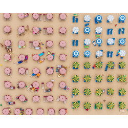 Aerial View of sunshades standing in the sand