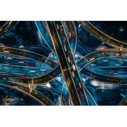 Top View of Overpass and Road Intersection at Night