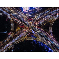 Top View of Overpass and Road Intersection at Rush Hour