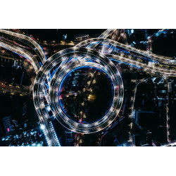 Top View of Overpass and Road Intersection at Night