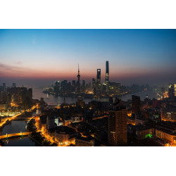 High Angle View of the Bund, Shanghai Skyline, Night