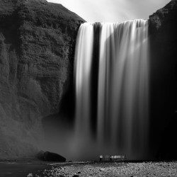 Long waterfall in grey